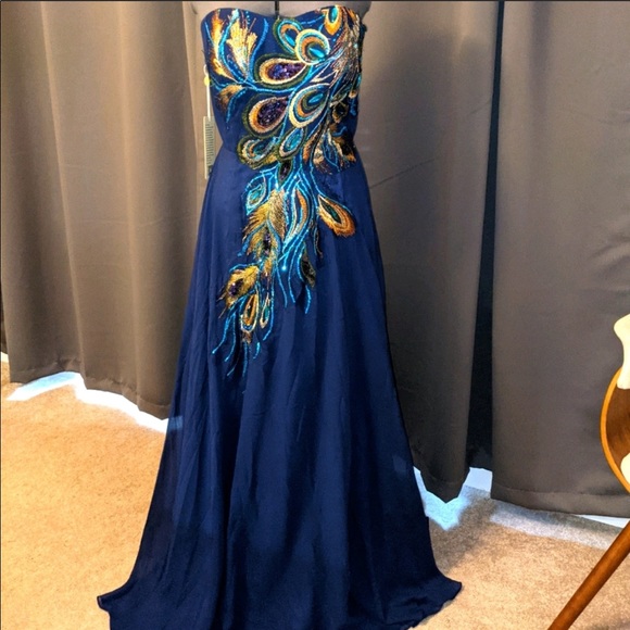 Grace Karin Peacock Gown - Cobalt Blue - Picture 1 of 12
